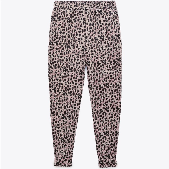 NWT Zara‎ Satin Effect Leopard Print Jogging Pants Size XS - Picture 1 of 7